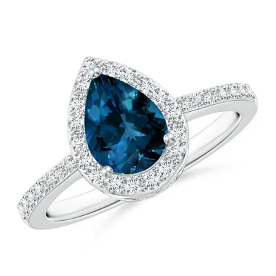 ANGARA PEAR LONDON BLUE TOPAZ RING WITH DIAMOND HALO
