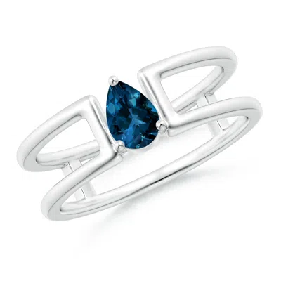 ANGARA PEAR LONDON BLUE TOPAZ SOLITAIRE PARALLEL SPLIT SHANK RING