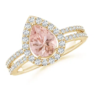 ANGARA PEAR MORGANITE AND DIAMOND HALO SPLIT SHANK RING