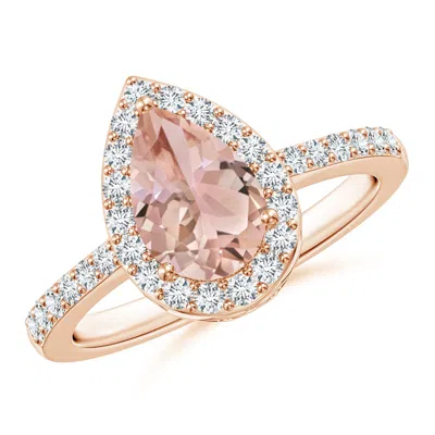ANGARA PEAR MORGANITE RING WITH DIAMOND HALO