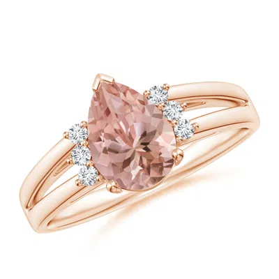 ANGARA PEAR MORGANITE RING WITH TRIPLE DIAMOND ACCENTS