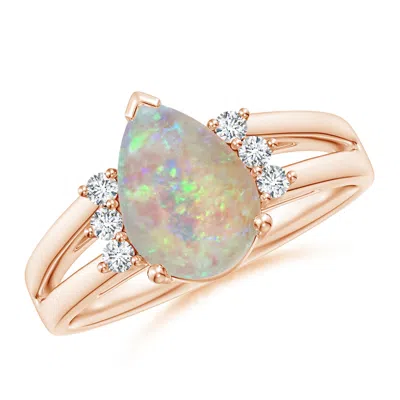 ANGARA PEAR OPAL RING WITH TRIPLE DIAMOND ACCENTS