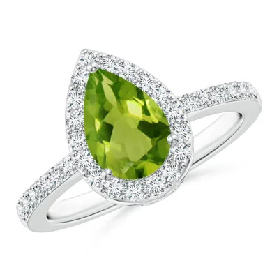 ANGARA PEAR PERIDOT RING WITH DIAMOND HALO