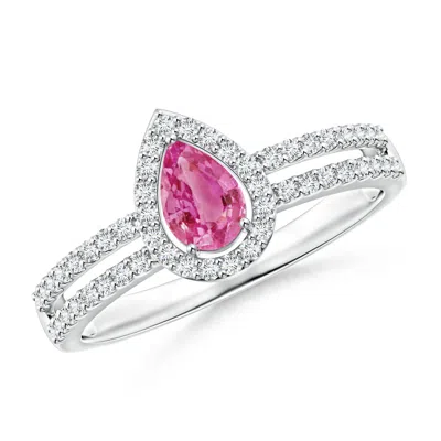 ANGARA PEAR PINK SAPPHIRE AND DIAMOND HALO SPLIT SHANK RING