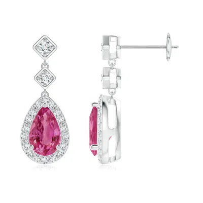 ANGARA PEAR PINK SAPPHIRE DROP EARRINGS WITH DIAMOND HALO