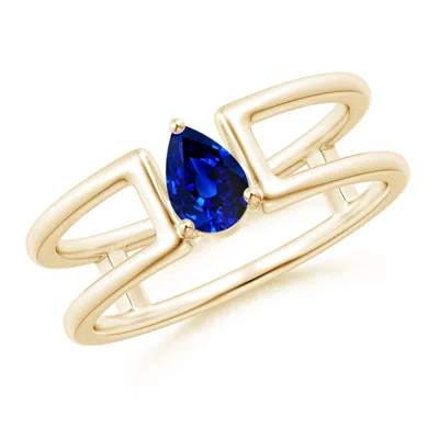 ANGARA PEAR SAPPHIRE SOLITAIRE PARALLEL SPLIT SHANK RING