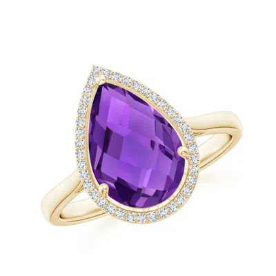 ANGARA PEAR-SHAPED AMETHYST COCKTAIL RING WITH DIAMOND HALO