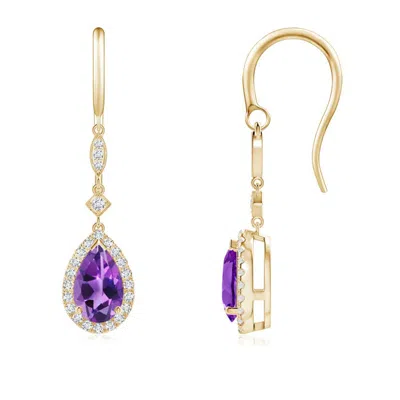 ANGARA PEAR-SHAPED AMETHYST DROP EARRINGS WITH DIAMOND HALO