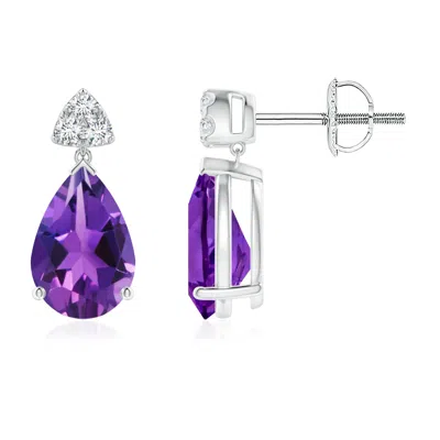 ANGARA PEAR-SHAPED AMETHYST DROP EARRINGS WITH TRIO DIAMONDS