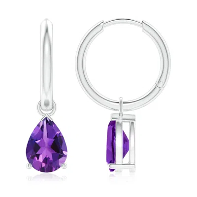 ANGARA PEAR-SHAPED AMETHYST HINGED HOOP DROP EARRINGS