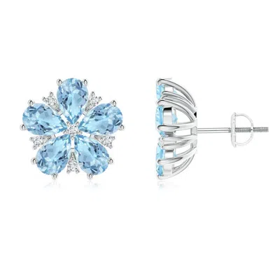 ANGARA PEAR-SHAPED AQUAMARINE AND DIAMOND FLOWER STUD EARRINGS