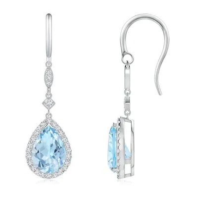 ANGARA PEAR-SHAPED AQUAMARINE DROP EARRINGS WITH DIAMOND HALO