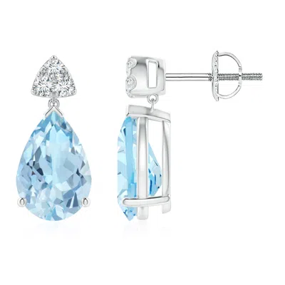 ANGARA PEAR-SHAPED AQUAMARINE DROP EARRINGS WITH TRIO DIAMONDS