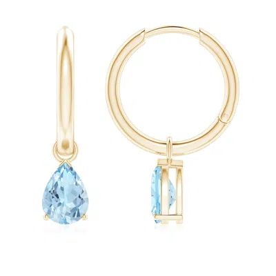 ANGARA PEAR-SHAPED AQUAMARINE HINGED HOOP DROP EARRINGS