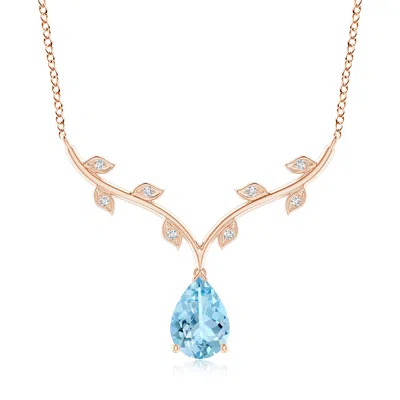ANGARA PEAR-SHAPED AQUAMARINE NECKLACE WITH LEAF MOTIFS
