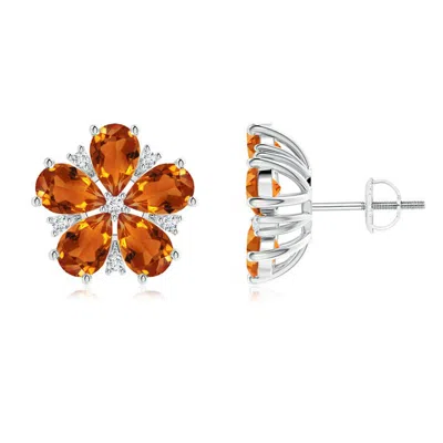 ANGARA PEAR-SHAPED CITRINE AND DIAMOND FLOWER STUD EARRINGS