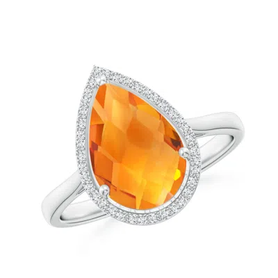 ANGARA PEAR-SHAPED CITRINE COCKTAIL RING WITH DIAMOND HALO