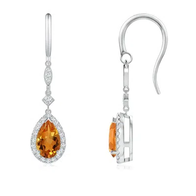 ANGARA PEAR-SHAPED CITRINE DROP EARRINGS WITH DIAMOND HALO