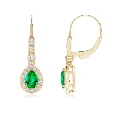 ANGARA PEAR-SHAPED EMERALD AND DIAMOND HALO DROP EARRINGS