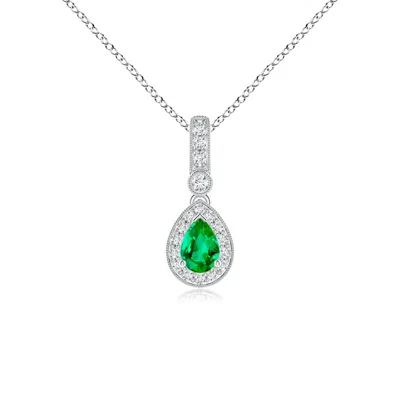 ANGARA PEAR-SHAPED EMERALD AND PAVE DIAMOND HALO PENDANT