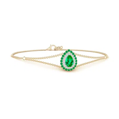 ANGARA PEAR-SHAPED EMERALD BRACELET WITH DOUBLE HALO