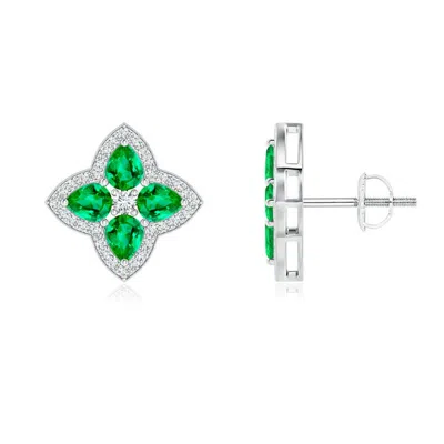 ANGARA PEAR-SHAPED EMERALD CLOVER STUD EARRINGS WITH DIAMONDS