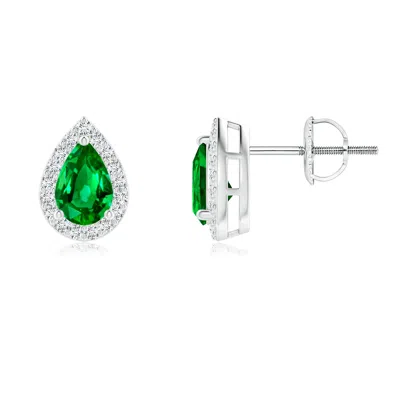 ANGARA PEAR-SHAPED EMERALD HALO STUD EARRINGS