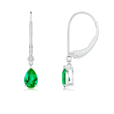 ANGARA PEAR-SHAPED EMERALD LEVERBACK DROP EARRINGS WITH DIAMOND