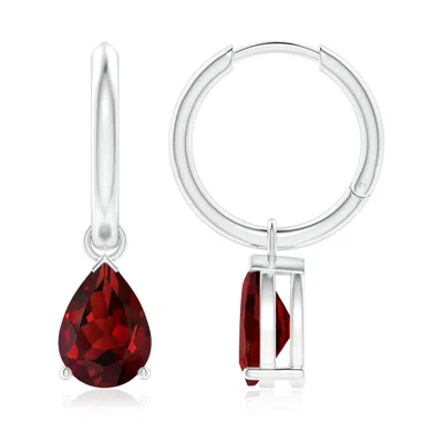 ANGARA PEAR-SHAPED GARNET HINGED HOOP DROP EARRINGS