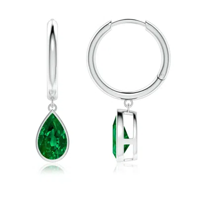 ANGARA PEAR-SHAPED LAB-GROWN EMERALD HOOP DROP EARRINGS