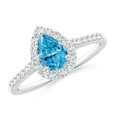 ANGARA PEAR-SHAPED LAB-GROWN FANCY INTENSE BLUE DIAMOND HALO ENGAGEMENT RING WITH ACCENTS