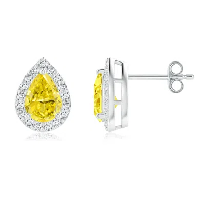 ANGARA PEAR-SHAPED LAB-GROWN FANCY INTENSE YELLOW DIAMOND HALO STUD EARRINGS