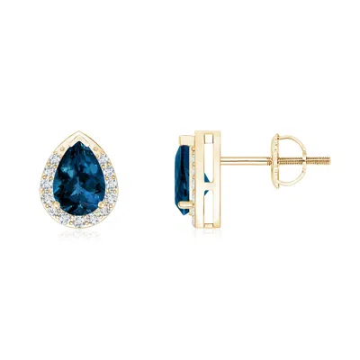 ANGARA PEAR-SHAPED LONDON BLUE TOPAZ STUD EARRINGS WITH DIAMONDS