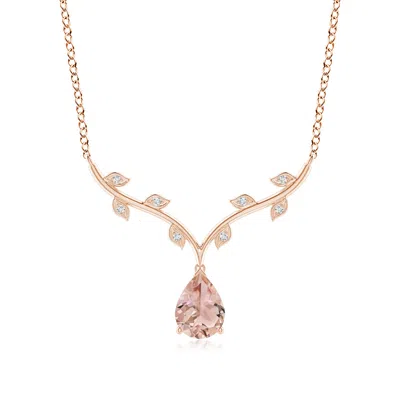 ANGARA PEAR-SHAPED MORGANITE NECKLACE WITH LEAF MOTIFS
