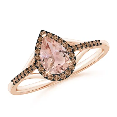 ANGARA PEAR-SHAPED MORGANITE RING WITH COFFEE DIAMOND HALO