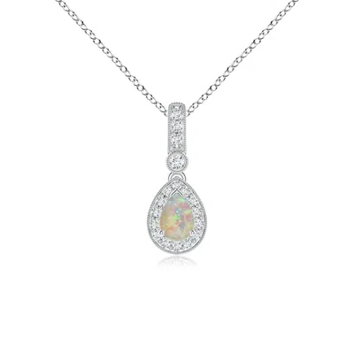 ANGARA PEAR-SHAPED OPAL AND PAVE DIAMOND HALO PENDANT