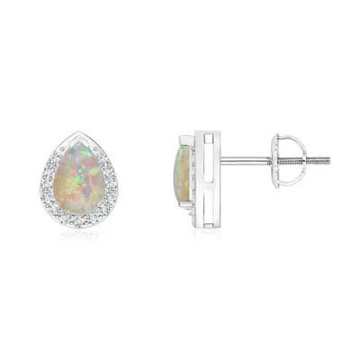 ANGARA PEAR-SHAPED OPAL STUD EARRINGS WITH DIAMOND HALO