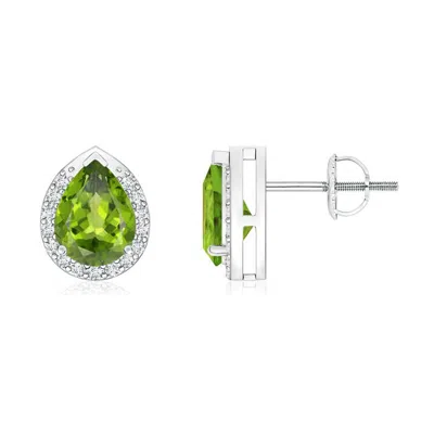 ANGARA PEAR-SHAPED PERIDOT STUD EARRINGS WITH DIAMOND HALO