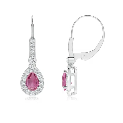 ANGARA PEAR-SHAPED PINK TOURMALINE AND DIAMOND HALO DROP EARRINGS