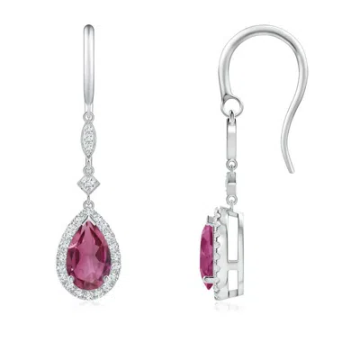 ANGARA PEAR-SHAPED PINK TOURMALINE DROP EARRINGS WITH DIAMOND HALO