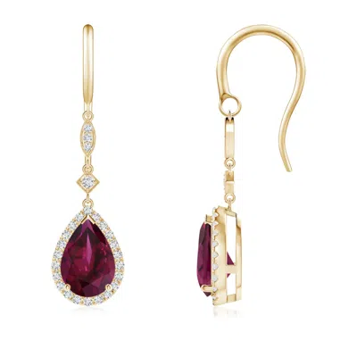 ANGARA PEAR-SHAPED RHODOLITE DROP EARRINGS WITH DIAMOND HALO