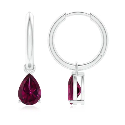 ANGARA PEAR-SHAPED RHODOLITE HINGED HOOP DROP EARRINGS