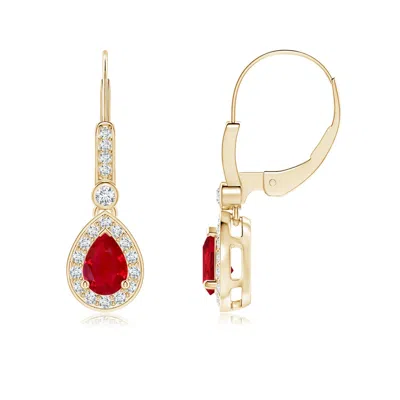 ANGARA PEAR-SHAPED RUBY AND DIAMOND HALO DROP EARRINGS