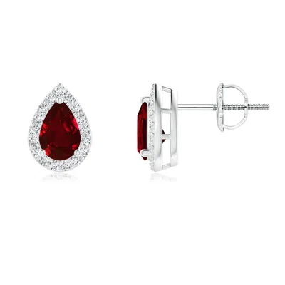 ANGARA PEAR-SHAPED RUBY HALO STUD EARRINGS
