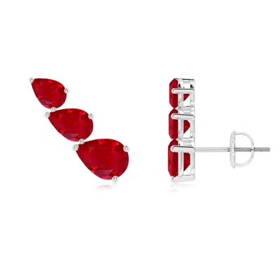 ANGARA PEAR-SHAPED RUBY THREE STONE CLIMBER EARRINGS