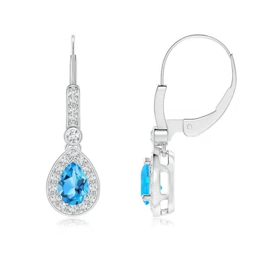 ANGARA PEAR-SHAPED SWISS BLUE TOPAZ AND DIAMOND HALO DROP EARRINGS