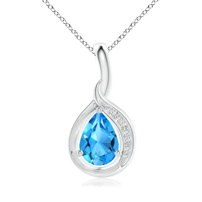 ANGARA PEAR-SHAPED SWISS BLUE TOPAZ AND DIAMOND LOOP PENDANT