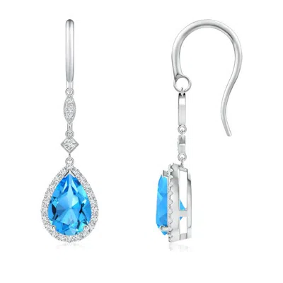 ANGARA PEAR-SHAPED SWISS BLUE TOPAZ DROP EARRINGS WITH DIAMOND HALO
