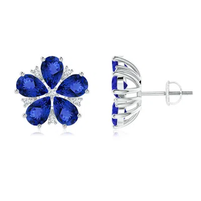 ANGARA PEAR-SHAPED TANZANITE AND DIAMOND FLOWER STUD EARRINGS