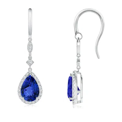 ANGARA PEAR-SHAPED TANZANITE DROP EARRINGS WITH DIAMOND HALO